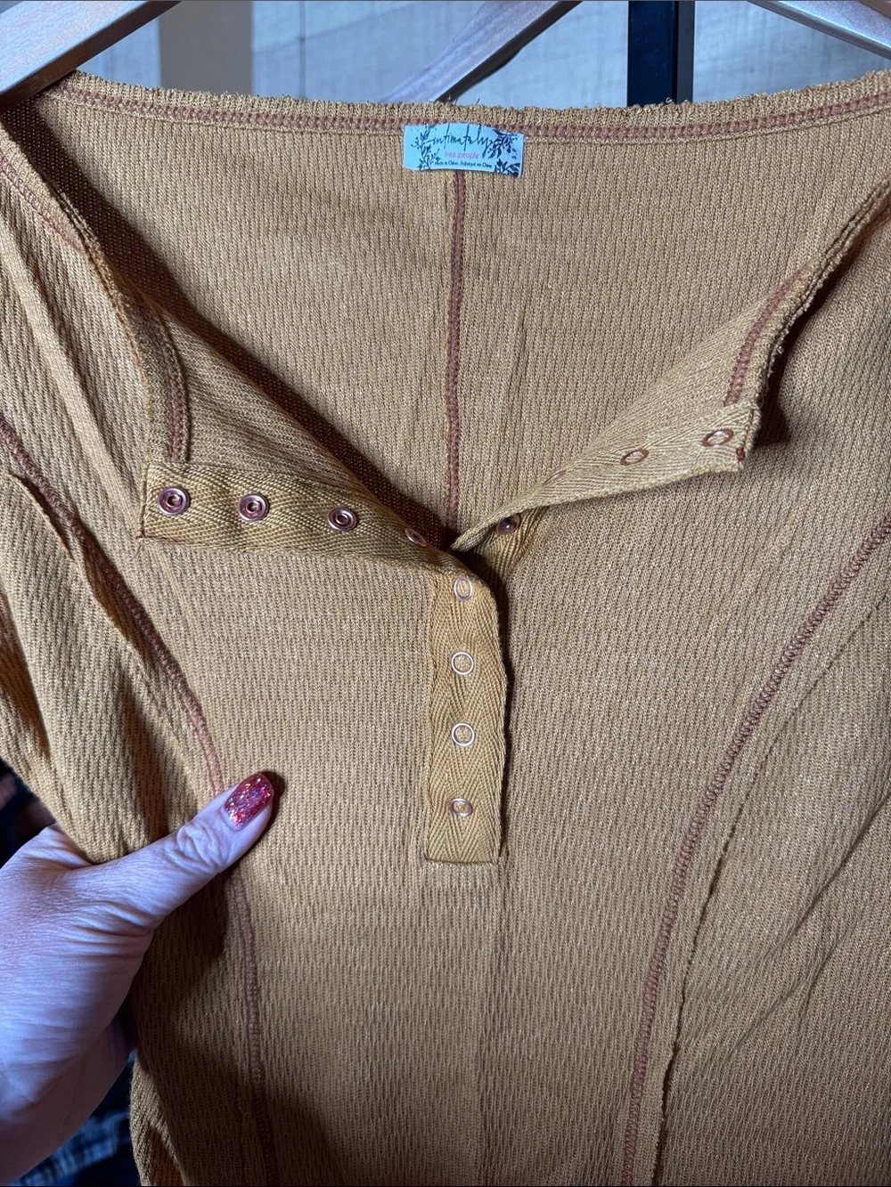 NWT Free People Intimately FP Sloane Thermal Snap Henley Bodysuit Amber Sz Small